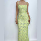 Floral Strappy Open-Back Maxi Dress with a Cowl Neck