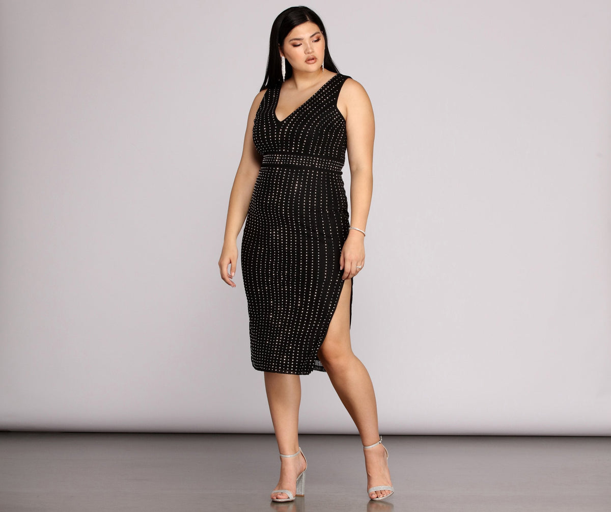 V-Neck Glitter Sleeveless Midi Dress