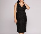 V-Neck Glitter Sleeveless Midi Dress