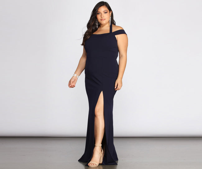 Plus Adelina Formal Halter Crepe Dress - Lady Occasions Main image