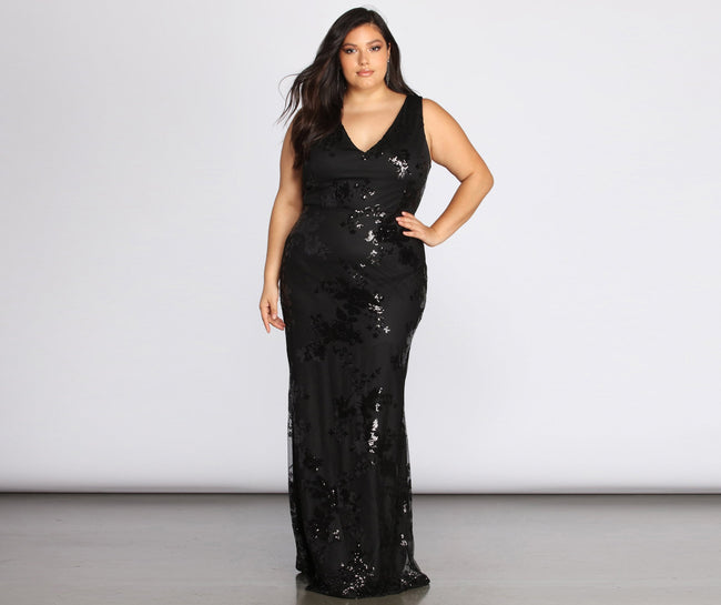 Plus Nima Floral Sequin Dress - Lady Occasions Main image