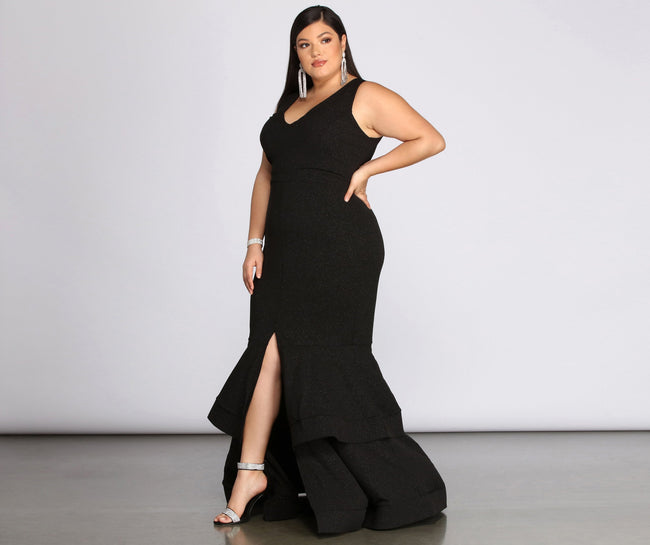 Plus Sandra Glitter Ruffle Dress - Lady Occasions Main image