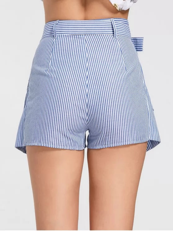 Striped Tie-Waist Pocket-Detail Skort