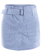 Striped Tie-Waist Pocket-Detail Skort
