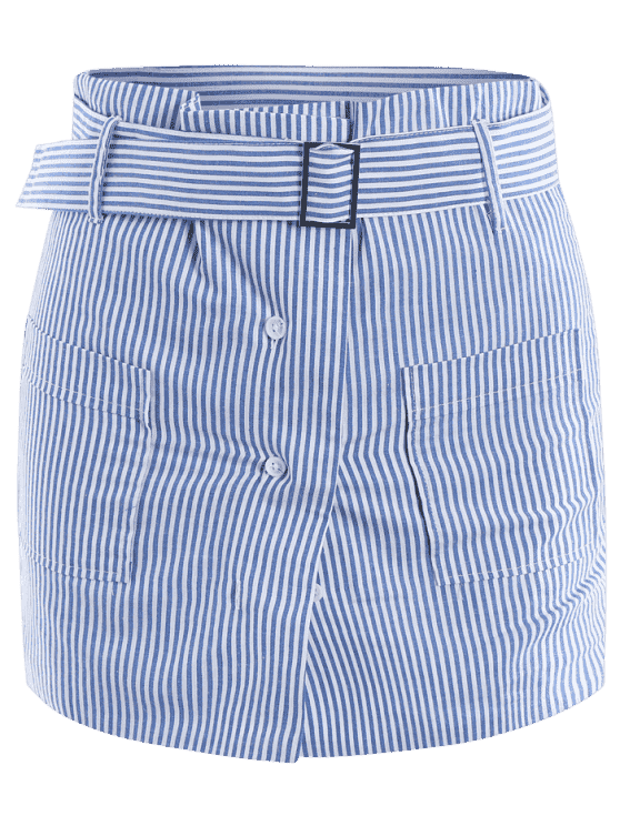 Striped Tie-Waist Pocket-Detail Skort
