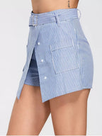 Striped Tie-Waist Pocket-Detail Skort