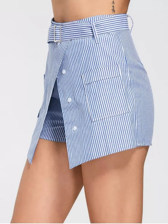 Striped Tie-Waist Pocket-Detail Skort