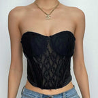 Sweetheart-Neck Strapless Zip-Front Corset Top with Lace Details