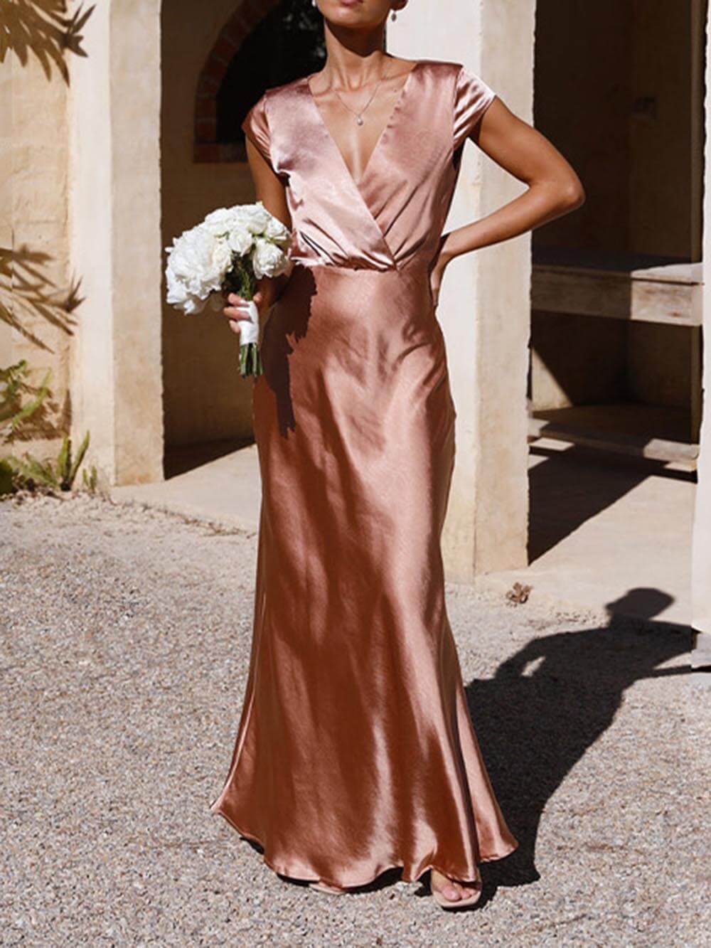 Satin Mermaid Dress with a V-Neck