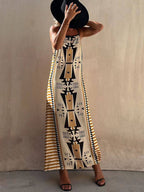 Printed A-Line Open-Back Maxi Dress