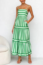 Colorblock Tiered Maxi Dress with an Eye Motif