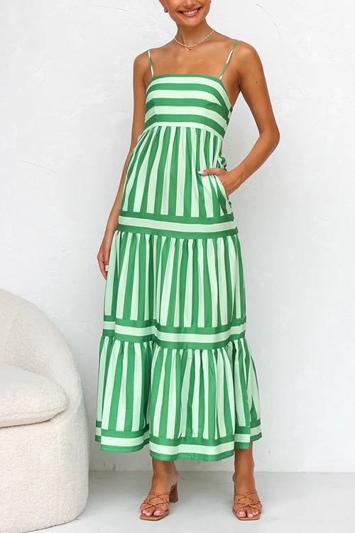 Colorblock Tiered Maxi Dress with an Eye Motif