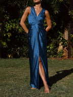 Open-Back Sleeveless Dress with a Plunging V-Neck