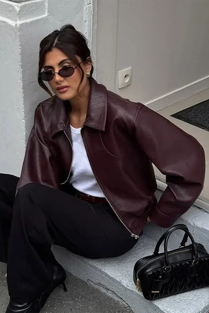 Red Faux-Leather Retro Jacket