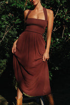 A-Line Open-Back Dress with an Off-Shoulder Neck