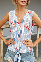 Printed Strappy T-Shirt with a V-Neck