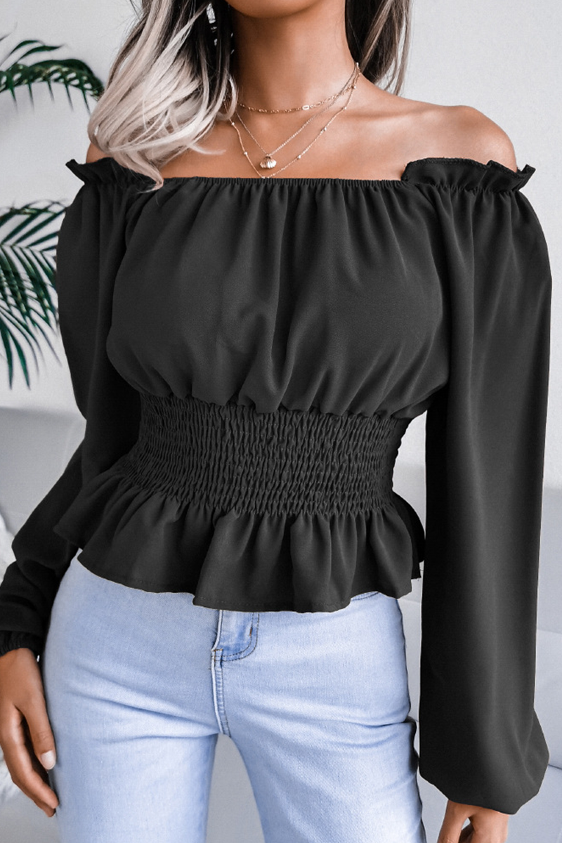Slit-Detail Top with an Off-Shoulder Neck