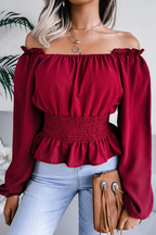 Slit-Detail Top with an Off-Shoulder Neck