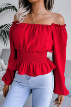Slit-Detail Top with an Off-Shoulder Neck