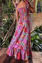Printed Flared Spaghetti-Strap Dress with a Split Detail