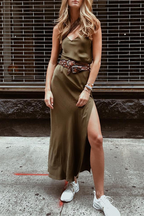 V-Neck A-Line Slit-Detail Dress