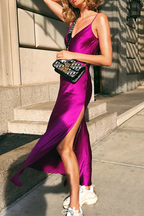 V-Neck A-Line Slit-Detail Dress