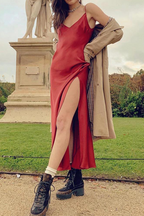 V-Neck A-Line Slit-Detail Dress