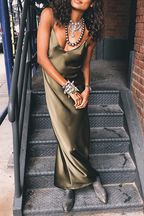 V-Neck A-Line Slit-Detail Dress