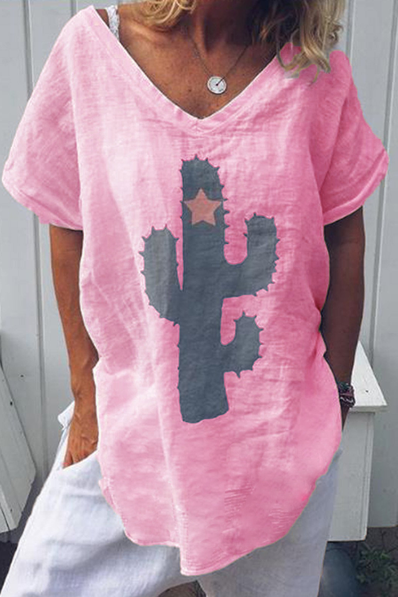 Printed V-Neck T-Shirt with a Split Detail