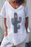Printed V-Neck T-Shirt with a Split Detail