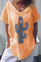 Printed V-Neck T-Shirt with a Split Detail