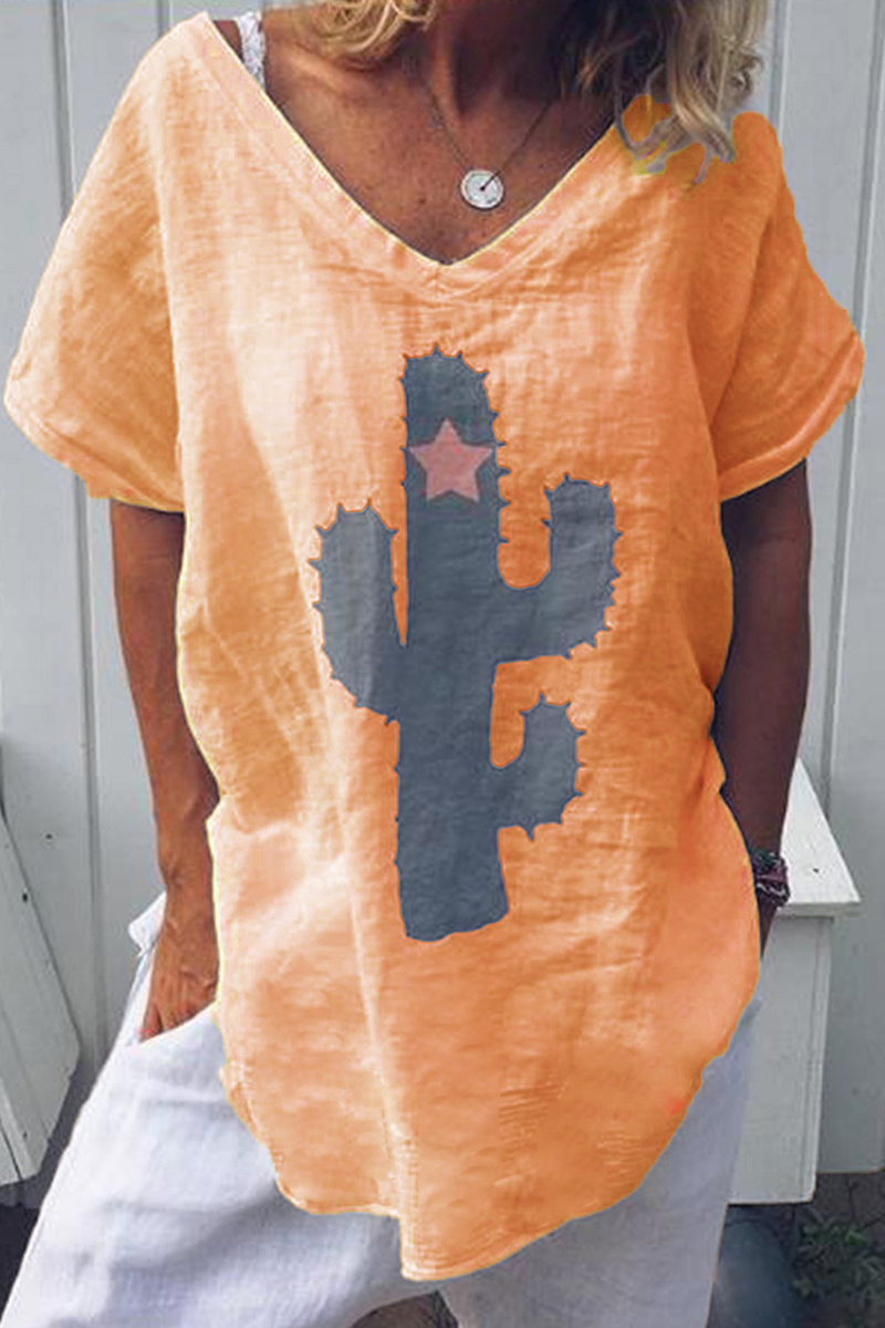 Printed V-Neck T-Shirt with a Split Detail