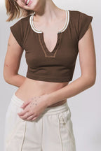 Scoop-Neck Paneled T-Shirt