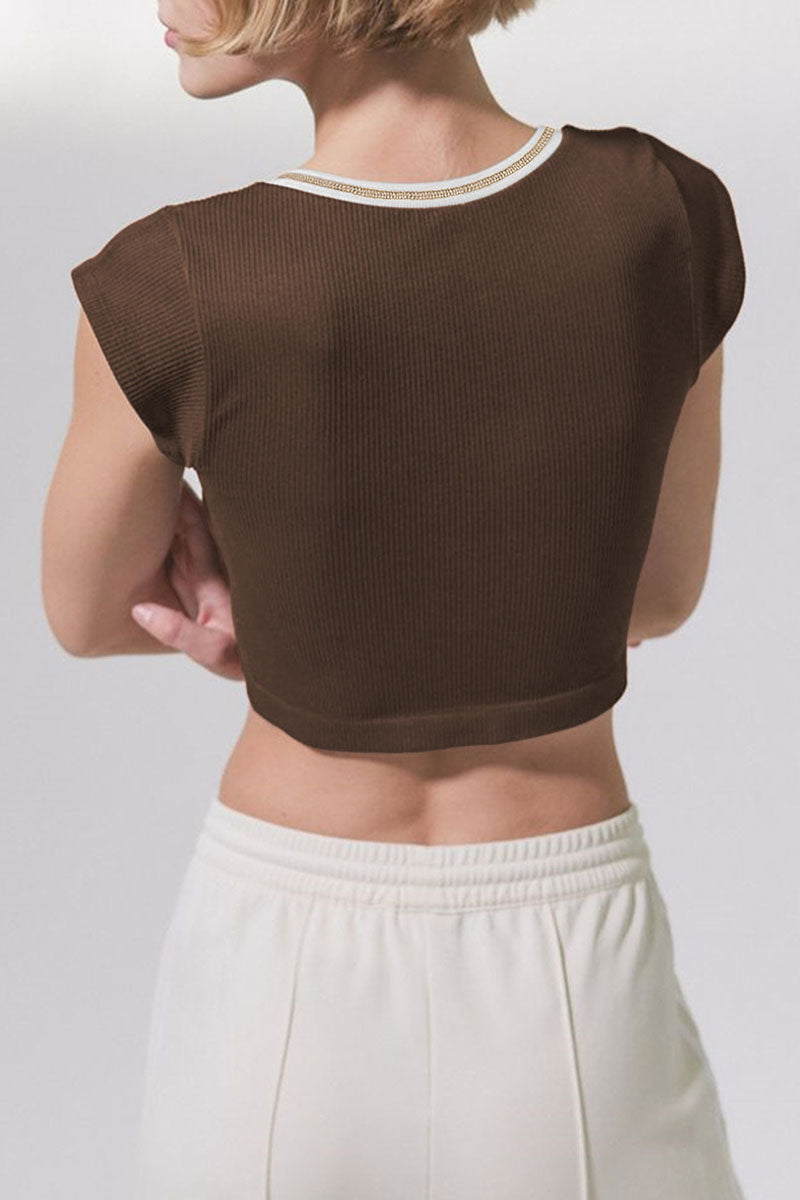 Scoop-Neck Paneled T-Shirt