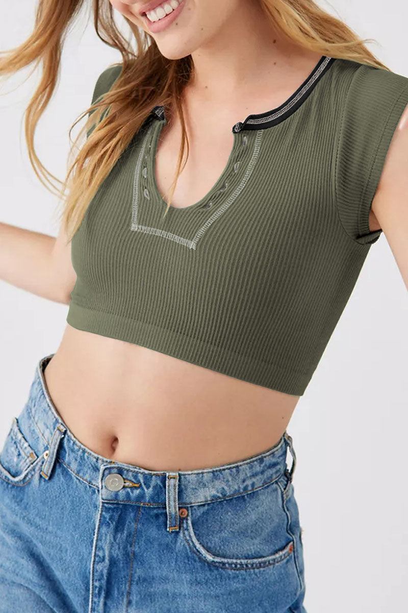 Scoop-Neck Paneled T-Shirt