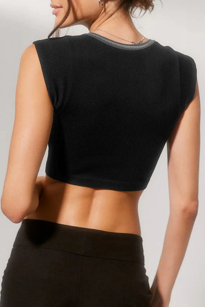Scoop-Neck Paneled T-Shirt