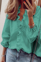 Flared Blouse with a V-Neck