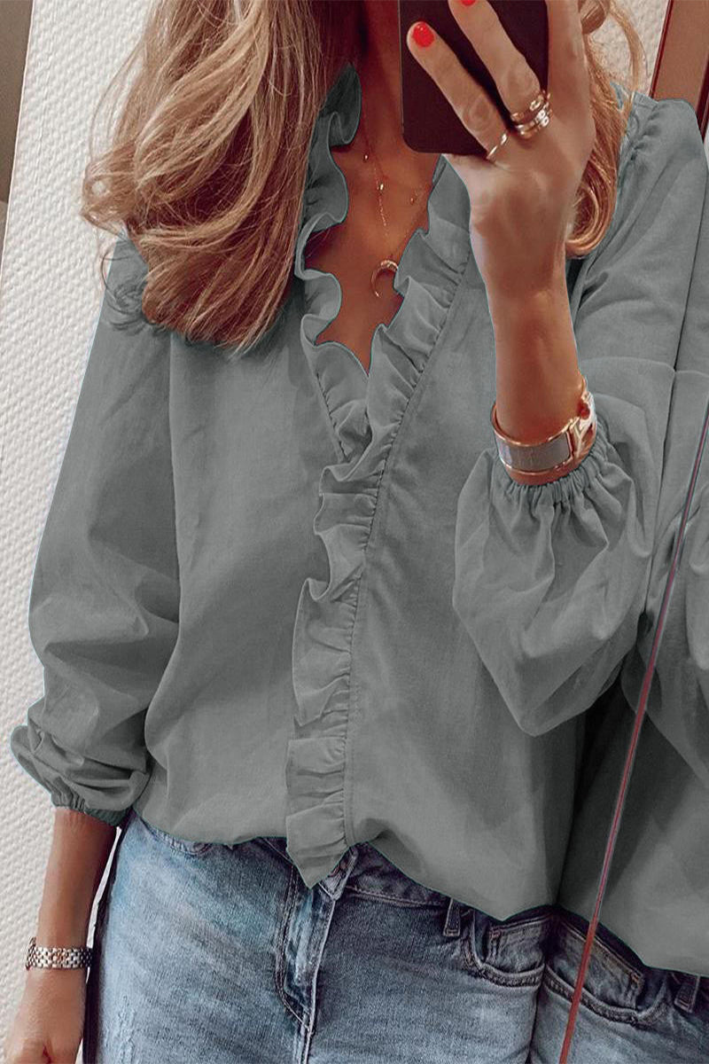 Flared Blouse with a V-Neck