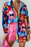 Geometric-Print Paneled Collared Blouse