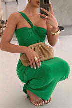 One-Shoulder Bodycon Asymmetric Maxi Dress with an Open Back