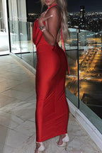 Printed Halterneck Paneled Long Dress