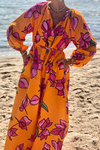 Floral V-Neck A-Line Dress with Pockets