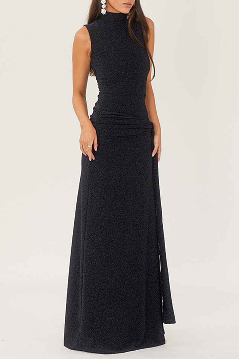 Roll-Neck Sleeveless Dress with Sequin Detail