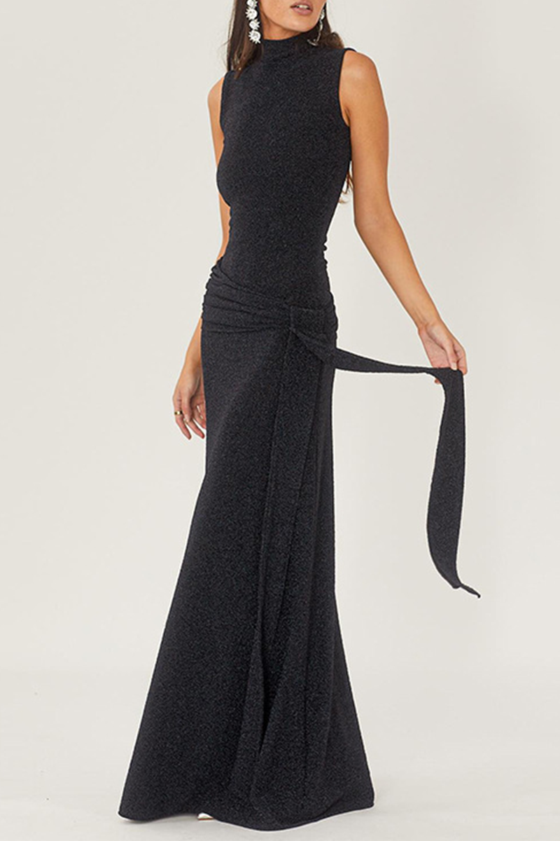 Roll-Neck Sleeveless Dress with Sequin Detail