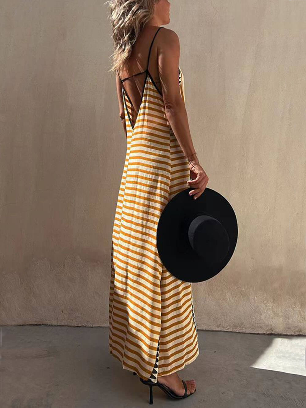 Printed A-Line Open-Back Maxi Dress