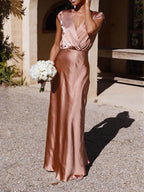 Satin Mermaid Dress with a V-Neck