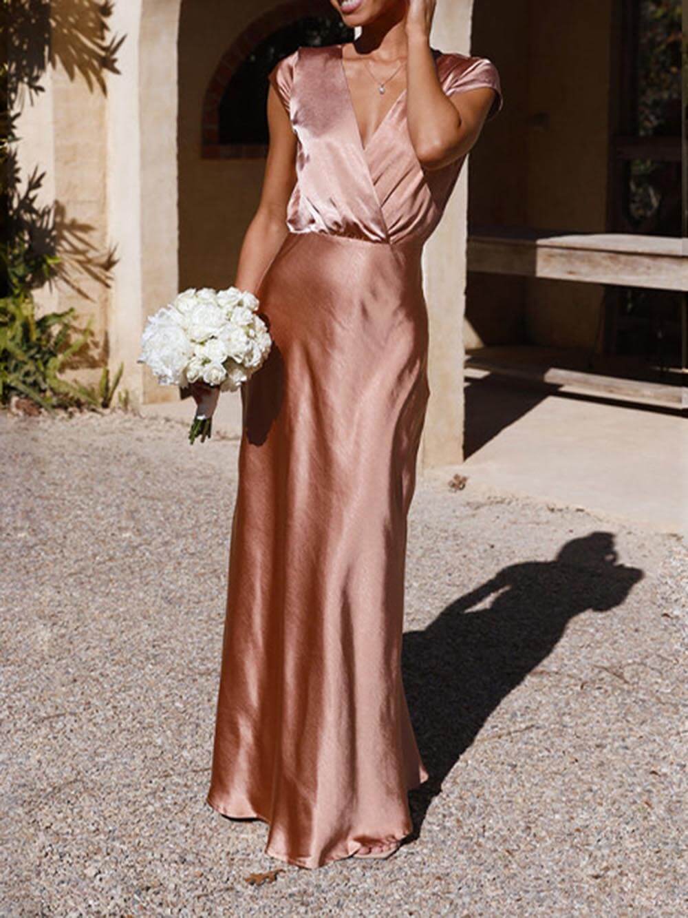 Satin Mermaid Dress with a V-Neck