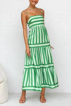 Colorblock Tiered Maxi Dress with an Eye Motif