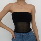 Strapless Open-Back Mesh Top