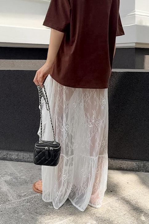 Lace Ruffled Sheer Skirt